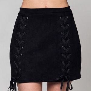 Black Lace Up Suede Skirt
